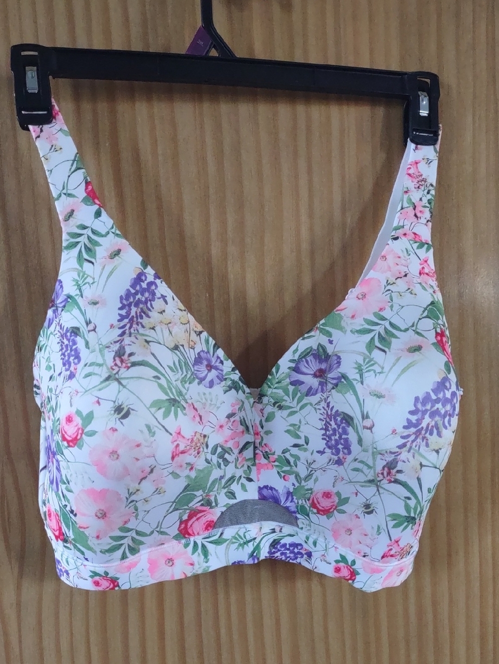 Cacique 40F Floral Wireless Bra - White with Pink & Purple Flowers